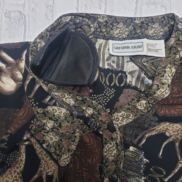 80s Vintage Safari Animal Print Button-Up Blouse - Picture 5 of 5